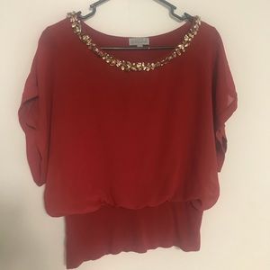 Joseph A., red dress shirt, neck lined with gems